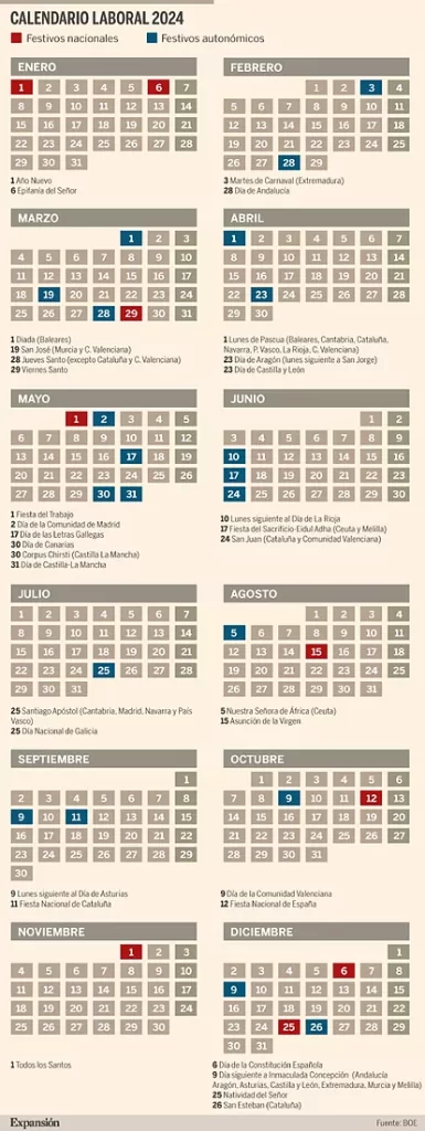 Calendrier des jours fériés 2024